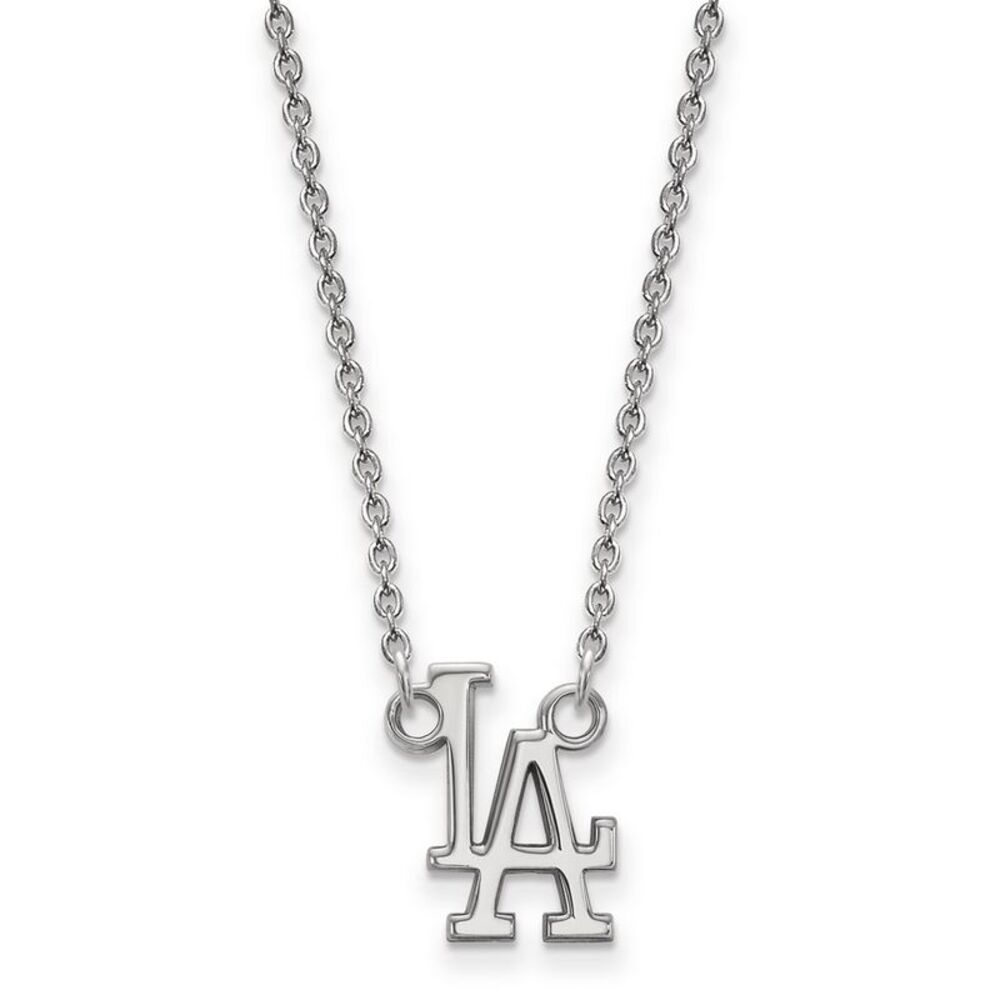 Sterling Silver MLB Los Angeles Dodgers Small L-A Necklace, 18 Inch